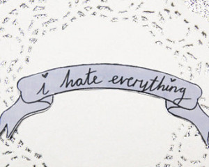 pastel lilac 'I HATE EVERYTHING' scroll insult sticker - cute & sassy