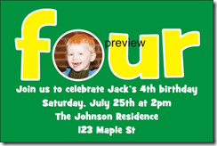 Fourth (4th) Birthday Party Photo Invitations