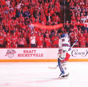 The King surrounded by a sea of red for his 100th playoff game