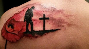 Poppy soldier and military cemetery graphic tattoo.