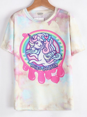 Shirt T Unicorn Holographic Acid Wash Pastel Goth Edit Tags