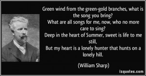 ... heart is a lonely hunter that hunts on a lonely hill. - William Sharp