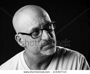 stock photography man with bald head and goatee holding bald man with ...