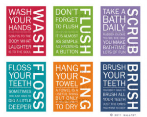 . Bathroom Rules. Kids bathroom wall quotes. Wash Brush Floss Flush ...