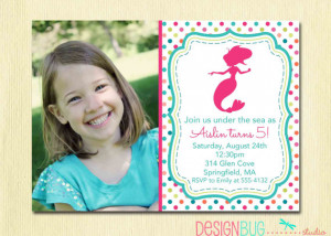 Mermaid Birthday Invitation - 1, 2, 3, 4, 5 year old ANY Age - 1st ...