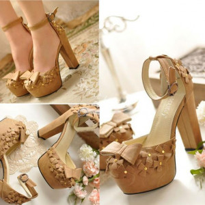 ... 39 s Platforms Cute Bowknot Ribbons Chunky Sandal High Heel Shoes