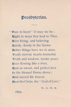 March 10: P-R-E-S-B-Y-T-E-R-I-A-N