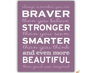 Inspirational Quote Print for Girl - Always Remember You Are Braver ...