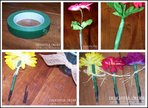 First I hot-glued the stem of the flower to a pen, then wrapped floral ...