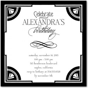 Greatest Gatsby Adult Birthday Party Invitations East Six Black
