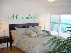 All you need is love quote shown above a bed Wall Art Decal Vinyl ...