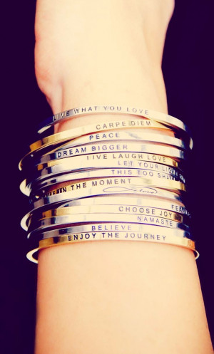 these stackable bracelets! How cute are those sayings? I'd wear them ...