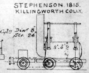 sketch of George Stephenson's Rocket, the first steam powered ...