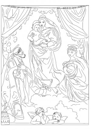 Raphael's Sistine Madonna Catholic Coloring Page. (The two saints are ...