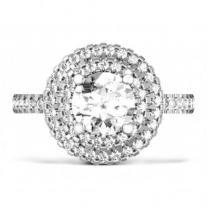 ... -Double Halo Cathedral Gallery Halo Diamond Engagement Ring Face Up