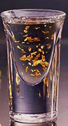 Goldschlager - cinnamon liqueur with gold flakes. More