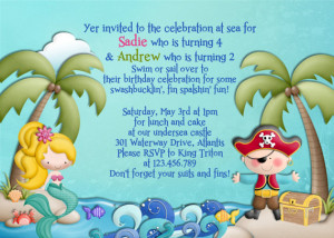 Mermaid and Pirate Birthday Invitation Boy Girl Birthday - Custom You ...