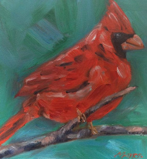 Original Oil Painting Red Cardinal Bird 6x6 by BellaCosaArt,