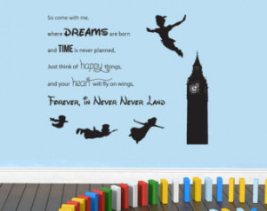 Peter Pan 'Never Never Land' Disney Quote Wall Sticker Vinyl