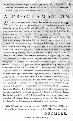 Proclamation of Earl of Dunmore