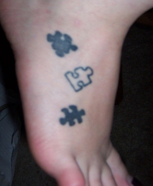 Puzzles pieces on my right foot. My 
