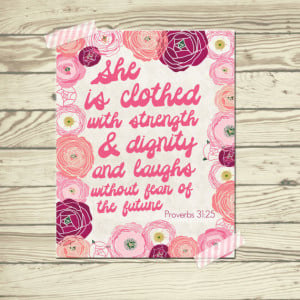 Baby Girl Bible verse nursery quote poster print She is clothed with ...
