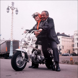 of sidney james and barbara windsor on location for carry on girls