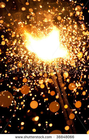... sparklers massive firework with large group of particles - stock photo