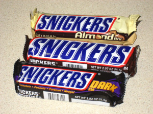 ... snickers bar a dark chocolate snickers bar and an almond snickers