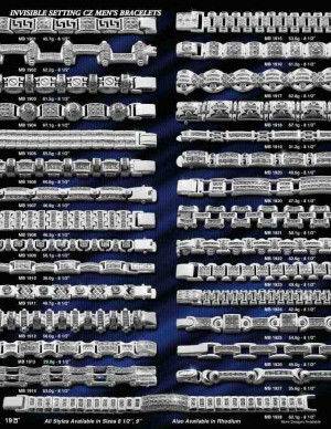 Silver. 925 Invisible Setting C. Z Men Bracelets