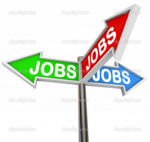 Jobs Street Signs Pointing Way to New Job Career - Stock Image