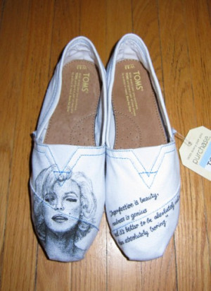 custom TOMS shoes with marilyn monroe portrait & quote
