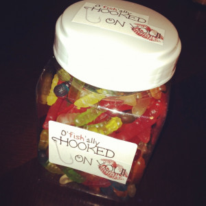 ... Fish'ally Hooked On You! Cute gift with gummy worms and Swedish fish
