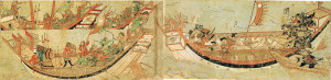 Japanese samurai boarding Mongol ships.