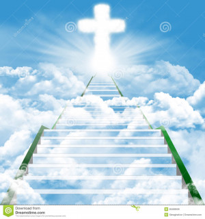 Illustration of a ladder leading upward to heaven.
