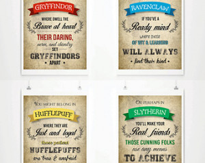 Hogwarts Houses Art Print, Harry Po tter Poster, Sorting Hat Song ...