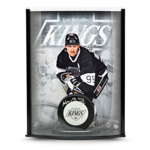 Wayne Gretzky Signed Kings Puck with Triplex Picture Curve Display