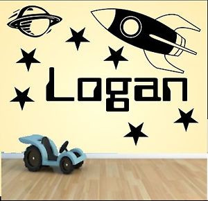 SPACE-ROCKET-PLANET-PERSONALISED-WALL-ART-STICKER-KIT-QUOTE-DECAL-BOYS ...