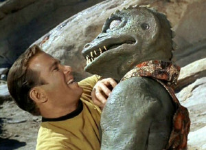 James T. Kirk Kirk fighting Gorn