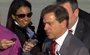 Nick Saban speaking to the media at the airport in Miami. (abc3340.com ...