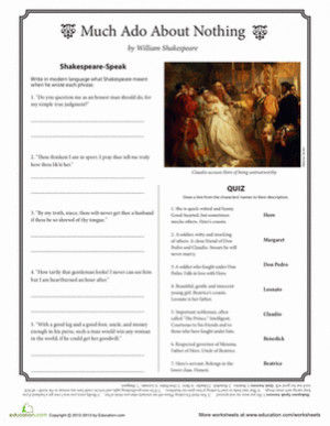... School Literary Analysis Worksheets: Much Ado About Nothing Quotes