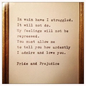 Pride and Prejudice Quote Typed on Typewriter and Framed