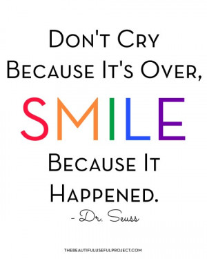 Free Printable: Dr. Seuss Quote, “Don’t Cry Because It’s Over ...