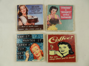 Retro Women Funny Quote Stone Tile Drink Barware Coasters