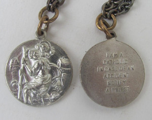 St Christopher necklace. Vint age Catholic silver medal. patron saint ...