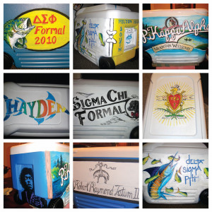 Here are some of the coolers I have painted since being in college