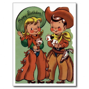 Western - Retro Happy Birthday Card Postcards