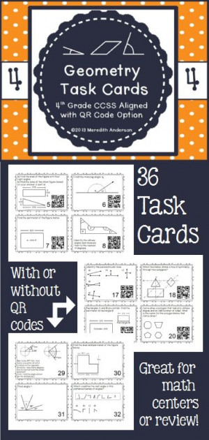 Geometry task cards with optional QR codes! 4th Grade CCSS Aligned.