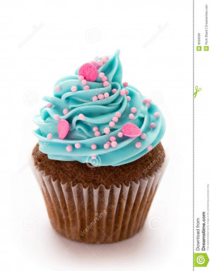 Chocolate cupcake decorated with blue frosting and pink sugar ...