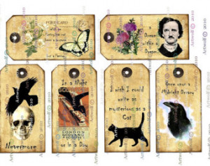 ... Tags, Raven,Cat, Quotes,Gothic Style Party bag, halloween Gift Labels